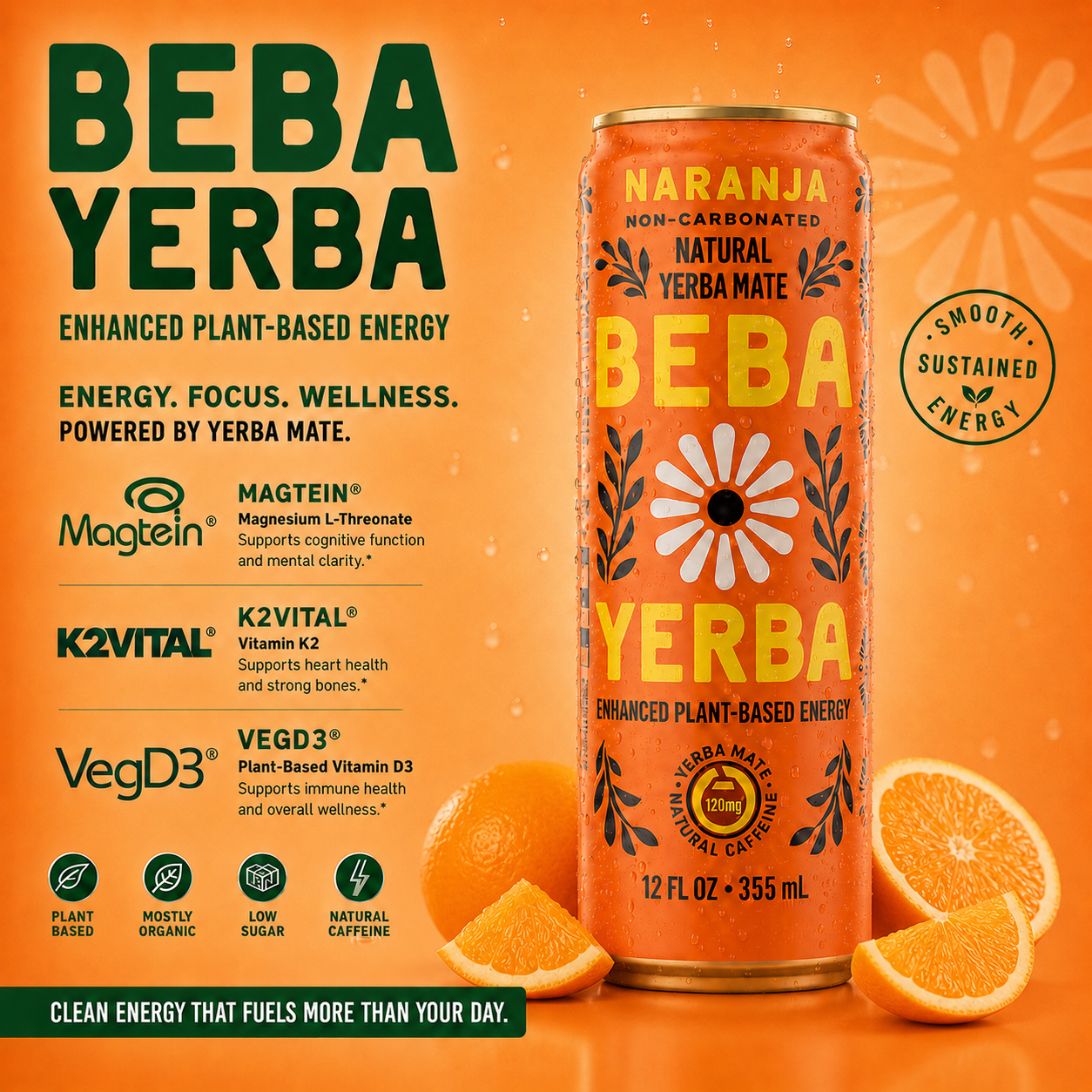 BEBA YERBA - ORANGE FLAVOR (12 cans)